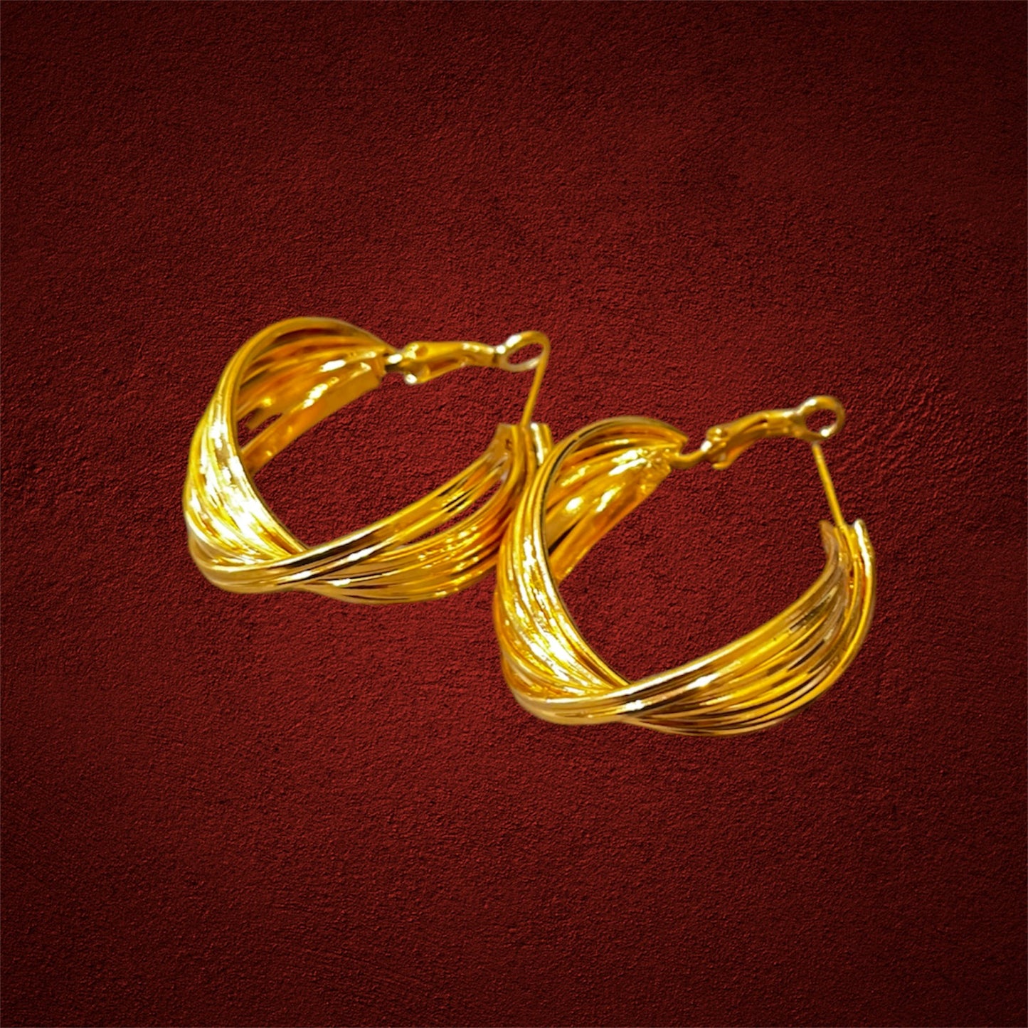 Fancy Twist Hoop Gold Earrings