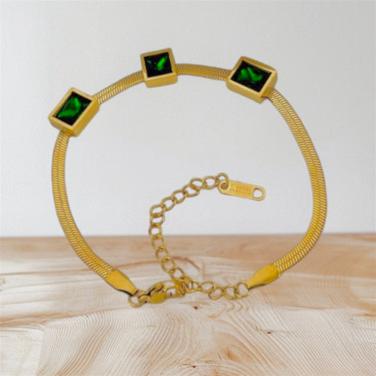Tri Square Emerald -18K Gold Plated