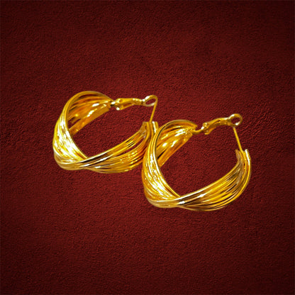 Fancy Twist Hoop Gold Earrings