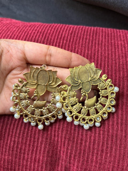 Golden Lotus Hoop Earrings