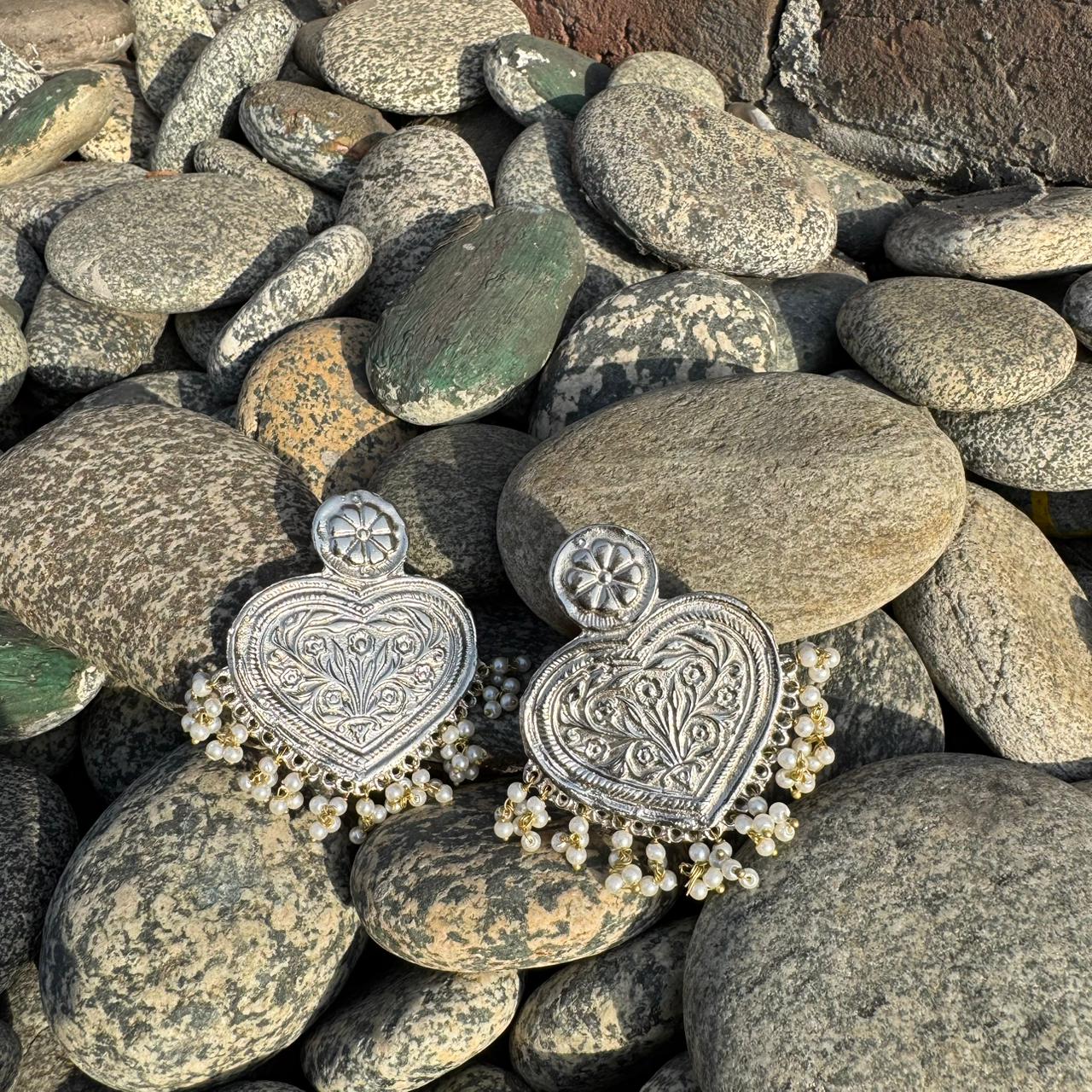Moon Pearl Heart Earrings
