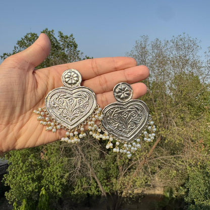 Moon Pearl Heart Earrings