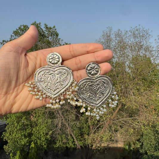 Moon Pearl Heart Earrings